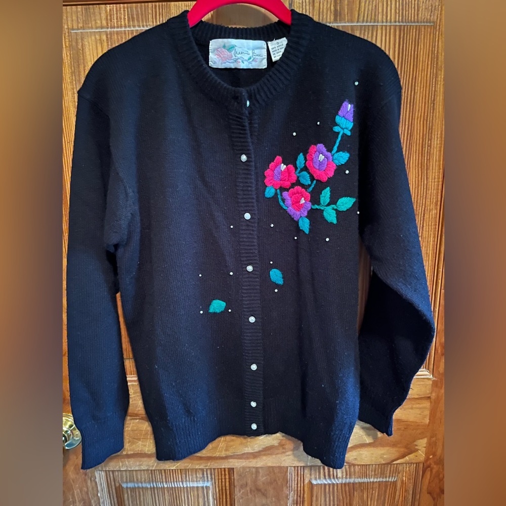 Black embroidered sweater. Office to party!